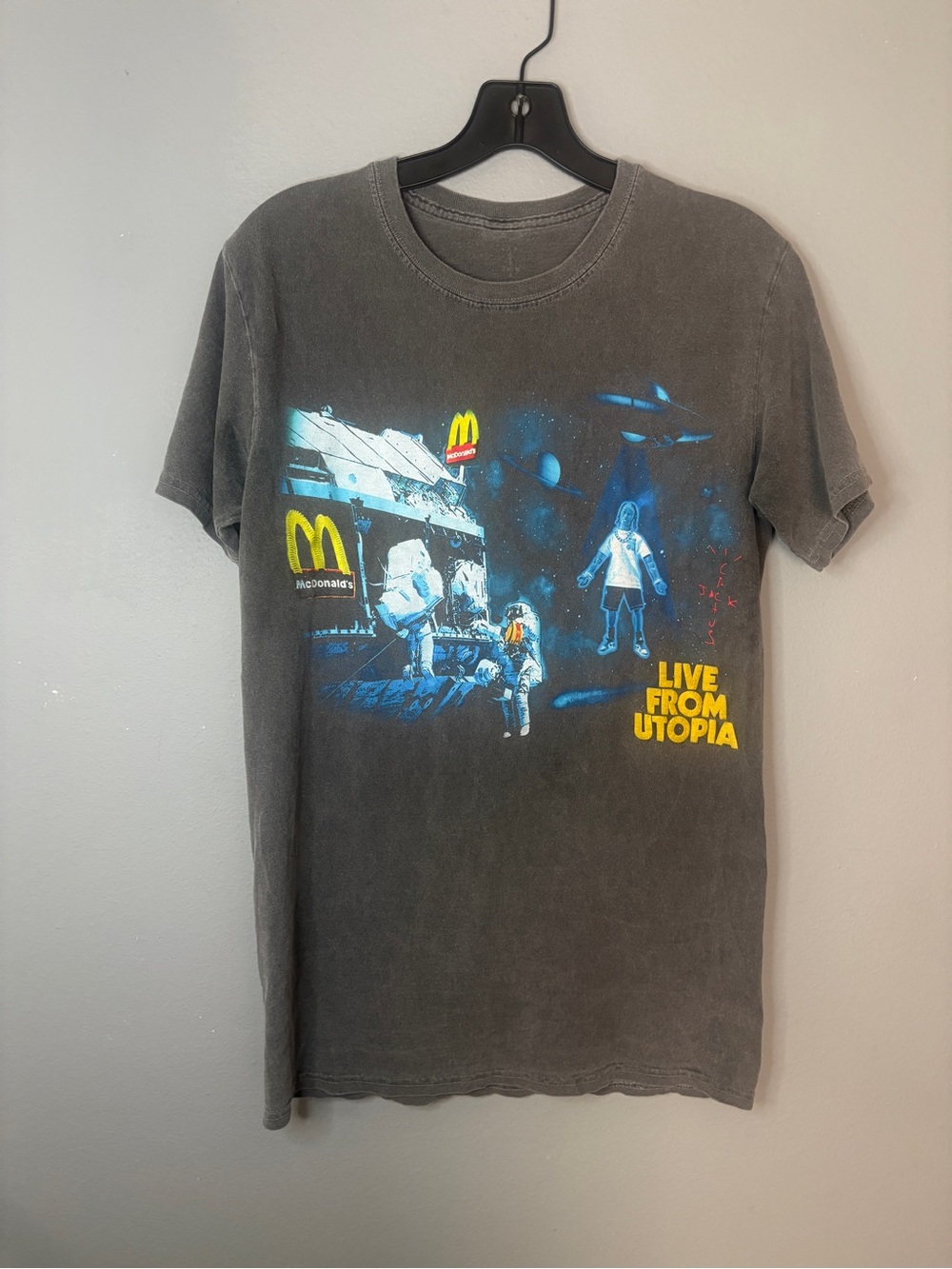 Travis Scott Black 'Live From Utopia' Graphic Tee with Yellow & Blue Print